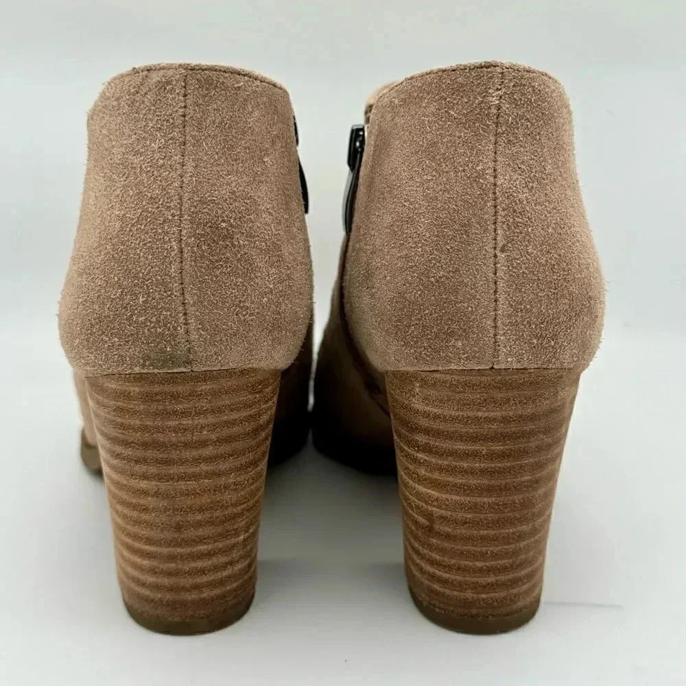FRANCO SARTO Destiny Suede Leather Boot  Topstitch Taupe Ankle Boots Size 8.5
